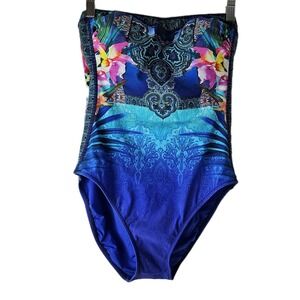 Gottex Strapless Tropical Floral One Piece Swimsuit Size 8 Firm‎ Control Tummy